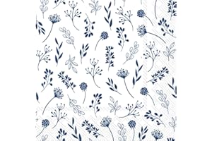 Boston International IHR 20-Count 3-Ply Lunch Paper Napkins, 6.5 x 6.5-Inches, Tilda White Dark Blue