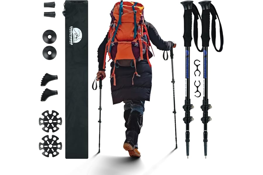 Underwood-Aggregator Walking Poles - 2 Pack Collapsible Hiking Poles for Women and Men, Ultralight Telescopic Backpacking Walking Stick, Adjustable Trekking Poles for Mountaining, Anti-shock System