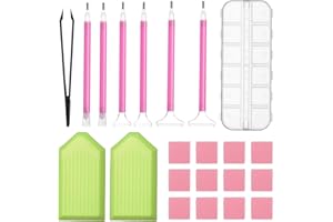 HESTYA Diamond Painting Tools DIY Diamond Stitch Pen Kit with Tweezers, Glue, Plastic Tray, Diamond Embroidery Box, for Nail and Diamond Embroidery, 22 Pieces Tool Set