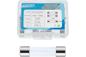 AUKENIEN 5x20MM 0,5A 250V Fusibles de Vidrio 0,5 Amperio Fusible Cristal Fusión Rápida Kit