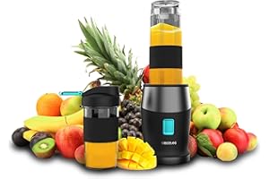 Cecotec Batidora de Vaso Individual Power Titanium 900 ProGo Hand Juice. 900W, 4 Cuchillas Titanio, Pica Hielo, Botella Sport 570ml, Agarre Ergonomico, Tapón Plegable, Asa de Silicona