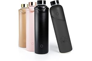 REFYLL ME Butelka do picia ze szkła z pokrowcem z ekoskóry "pureFyll" I Butelka szklana 750ml z borokrzemowego szkła I z pokrowcem z ekoskóry I wolna od BPA I Projektantka butelka na wodę