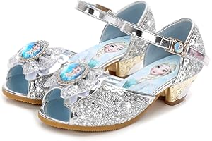FStory&Winyee Mädchen Prinzessin Sandalen Absatz Kinder Elsa Schuhe High Heel Partei Glitzer Kristall Mädchen Eiskönigin Kostüm Karneval Verkleidung Party Aufführung Fasching Tanzball