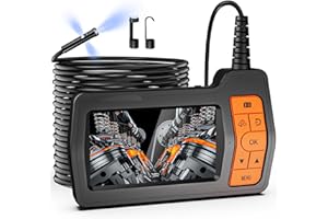 FISHOAKY Telecamera Endoscopica Tripla Lente con Cavo 15 m, 5.0 Pollici Endoscopio Industriale con Luci, Fotocamera serpente da 8 mm, 1080P HD Endoscopio Telecamera Impermeabile IP67, 32G