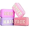 4 Pcs Preppy Makeup Bag Chenille Letter Nylon Cosmetic Makeup Organizer Bag Toiletry Cosmetic Case Preppy Bag with Zipper Stuff Bag Cosmetic/Makeup Pouch for Women Teen Girl (Mixed Colors), Mixed