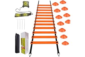 Lonsien Kit Entrainement Foot Échelle de Rythme 6 Mètres 12 Plot Sport Ceinture Football d Entrainement Entrainement Football Équipement pour Enfants et Adultes