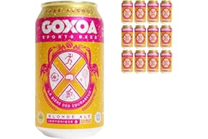 Goxoa Blonde Ale Sans Alcool (0.4% ABV) - Isotonique, Faible en Sucre, Riche en Vitamines et Mineraux, Délicieuse. Pour Sportifs et Amateurs de Saveurs Fraîches (Pack de 12 CANETTES 330ml.)