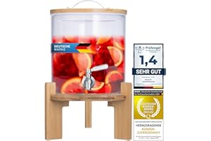 Dimono Distributeur de Boissons avec Robinet Anti-Goutte en Acier Inoxydable Distributeur d'eau en Verre avec Support en Bambou et Couvercle en Verre borosilicaté résistant à la Chaleur (5 litres)