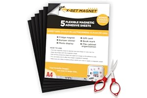 X-BET MAGNET A4 Foglio Magnetico Adesivo Flessibile - 21 cm x 30 cm - Magneti Autoadesivo per Foto - Nastro Magnetico Adesivo - Magneti Adesivi - Calamite Foto - Kit Magneti per Magneti Sottili - 5 Pz