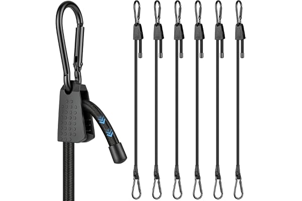 Adiwo 6 st justerbara elastiska spännare med karbinhake, 120 cm