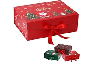 ATBEAMEN Large Gift Box with Lids Christmas 24x17.5x10.5cm,Red Santa Christmas Eve Box for Kids Adults Present Boxes with Ribbon Card Large Reusable Luxury Storage Box for Xmas Holiday Gifts Packaging