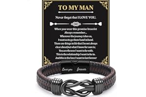 JJBAOER Men's Bracelet, Infinity Knot Braided Leather Wristband Engraved Love You Forever, Valentine's Day for Husband, Men's Jewellery for Men Birthday & Anniversary