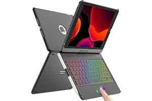 SZO Clavier Coque pour iPad 9/8/7ème Génération 10.2" 2021/2020/2019, 360° Touchpad Flip Coque Dure Slim Cover, 7 Rétroéclairages, Clavier Bluetooth avec Mise Veille/Réveil Automatique, Noir