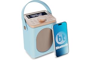 Portable DAB+ Radio with Bluetooth | 15 Hour Battery Playback and Mains Powered | Dual Alarm & Snooze Function| 20+ Presets, LED Display, FM, Headphone Jack | MAJORITY Little Shelford (Duck Egg)