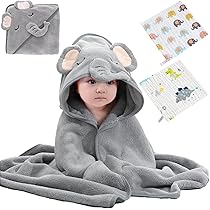 Cotton Towels Elephant Bathroom Towels 2-Pack Baby Hooded Towels