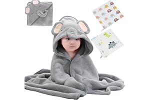 TYXHXTF 3PCS Hooded Baby Towel, Bath Towel Large, Soft Absorbent Baby Bath Towel, Unique Animal Design, Newborn Essentials, for Boy and Girl Baby Gift Set,Grey