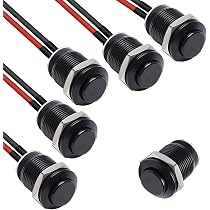 10 Interrupteurs Bouton-Poussoir Momentanés Étanches IP67 - 12mm, Acier Inox, Précâblés