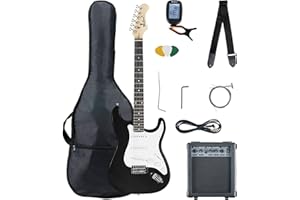 McGrey Rockit ST Komplettset E-Gitarre (8-teiliges Anfängerset mit Gitarre, Verstärker, Ersatzsaiten, Gitarrentasche, Stimmgerät, Plektren, Gurt und Gitarrenkabel) Schwarz