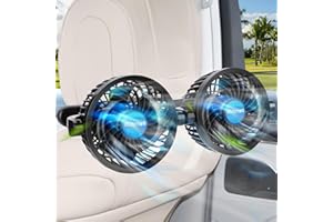 Xakay 12V Car Fan, Electric Car Fan for Backseat Dual Head 360° Rotating Auto Car Cooling Fan for Rear Seat Passenger Portable Car Seat Fan with Adjustable 12 Gear Wind Speed for SUV, RV, Vehicles