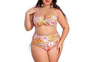 Hanna Nikole Bikini Sets for Women Plus Size High Waist Crisscross Push Up Pleating Swimwear Two-Piece Swimsuit