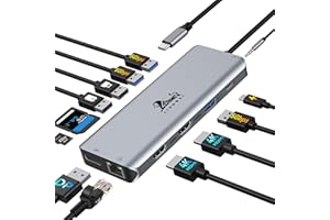 LIONWEI USB C Docking Station Dual Monitor 2 HDMI, 13 in 1 Triple Display USB C Hub with Dual HDMI, DisplayPort, 3 USB 3.0 & 2 USB 2.0, Ethernet, 100W PD, SD/TF, Audio/Mic, Multiport Adapter for HP, Dell,etc