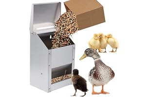 BREUAILY 4.5kg Futterautomat Hühner Hühnerfutter Automat Hängend Geflügelfutterautomaten mit Deckel aus Edelstahl Aufhängbar HüHnerfutterautomat für Geflügel HüHner Enten