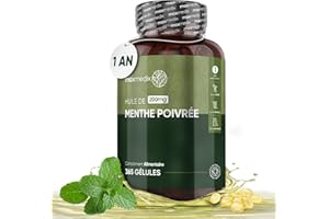 Gélules Huile De Menthe Poivrée 200mg - 365 Menthe Poivrée Gelules Pour 1 An - 1 Gélule/Jour Haleine Fraiche & Ingrédients D'Origine Naturelle - Qualité Approuvée En Laboratoire - Forte Absorption