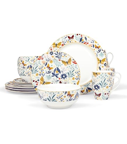 Service De Table Excelsa Naif Frida - 18 Pièces Porcelaine, Motifs Frida Kahlo, Pour 6 Personnes