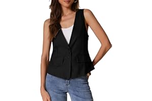 Allegra K Blazer sans Manches Femme en Lin Décontracté Gilet de Costume pour Bureau Ample Veste Légère Col en V