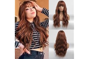 ‎HAIRCUBE Haircube Auburn Perücke mit Pony 24 Zoll lang Auburn Wavy für Frauen Hitzebeständige Perücken für die tägliche Partei