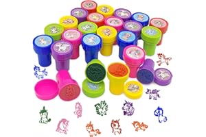 LGZIN 24 Piezas Unicornio Sellos para Niños, Juego de Sellos de Animales, Sellos de Juguete, Sellos Infantiles de Colores Unicornio, para Regalos de Fiestas Infantiles, Regalos de cumpleaños