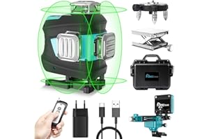 DECTEAM 4x360 Grad Kreuzlinienlaser Grün Selbstnivellierend Laser Wasserwaage, 4D Nivelliergerät Baulaser Kreuzlaser Linienlaser mit Wiederaufladbarer Batterie für Innen- und Außenbereich Baustelle