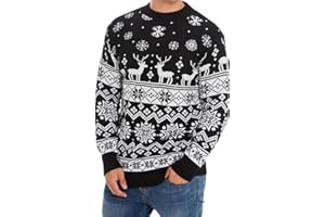 STAR FASHION Mens Knitted Christmas Jumper Xmas Sweatshirt Long Sleeve Mens Unisex Santa Present Xmas Sweater Warm Merry Christmas Cardigan UK Size Small to 3XL