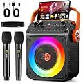 HWWR Karaoke Adulte 2 Micro sans Fil, 80W Cassa Bluetooth 5.3 | Karaoke Professionnel avec Préampli Enceinte Micro, Haut-Parleur Fête Portable avec Lumières LED Système PA