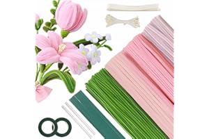 DYUEE 400Pcs Pipe Cleaners for Crafts Flowers Chenille Stems DIY Flower Making Kit with Floral Wires, Tape, Stamen & Ribbon, Pipe Cleaner for Tulip Bouquet, Fuzzy Sticks Arts & Crafts Supplies (﻿ Pink)