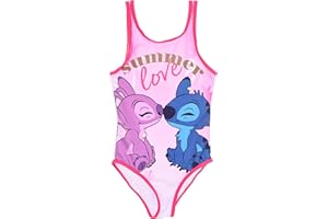Disney Stitch Maillot de Bain Fille, Motif Stitch et Angel Maillot de Bain Une Pièce, Maillot de Bain Enfant, Tailles 6 à 12 Ans