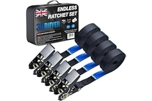 3DBUYER Ratchet Tie Down Straps 4x 6m Securing Straps 800kg Break Strength, Coated Metal Handles,Premium Quality, Endless Tie Down straps with a Carrying Case