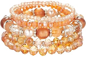 FULU AUTUMN Bracciale Donna Bohemien con Perle di Cristallo Multistrato Braccialetti con Perline Elastico Impilabili Gioielli Moda Estivi Regalo San Valentino per Lei