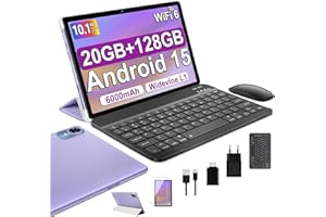 fezawio 2025 Android 15 Tablet 10 Pulgadas, 20GB RAM + 128GB ROM (TF/1TB),Tableta Octa-Core/Widevine L1/WiFi6&BT5.0/6000mAh, 8+5MP/1280 * 800 IPS,ratón,Tablet con Funda y Teclado-Morado