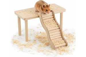 Hamster plattform av trä med klätterstege, hamsterplattform, klätterplattform, hamster, klätterleksak, lekpiedestal, hamstrar