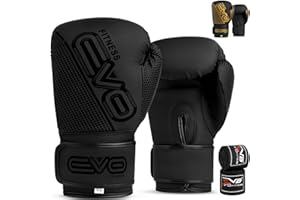 EVO FITNESS EVO Maya Hide Leather Pro GEL Boxing Gloves For MMA Punch Bag Sparring Muay Thai KickBoxing Fighting Training Glove with FREE Boxing Hand Wraps