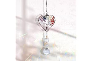 Amaxiu Kryształowy łapacz słońca do okna, drzewo życia, wystrój łapacza słońca z pryzmatami Wiszący łapacz słońca z wiszącym kryształem w kształcie serca Kamienie czakry Okno Kryształowa kula