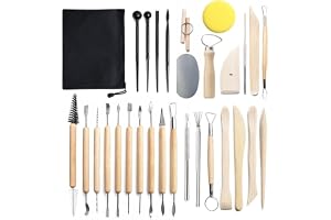 xiaowanwan 30 Pièces Outils Poterie,Outils Sculpture Argile,Outils Modelage Ceramique pour Art de Gaufrage ou DIY Sculpture (Ensemble 1)