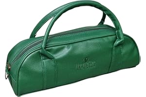 Acclaim Newport Rounded Style Mini Three Bowls Synthetic Grain Leather Look Lawn Green Bowling Bag with Dividers and Shoulder Strap