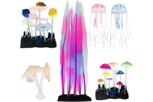 Cayway 6 PCS Plante Aquarium Artificiel Effet Aquarium Décor Décoration de Méduse Champignon Lotus pour Décoration d'aquarium, Paysage d'aquarium
