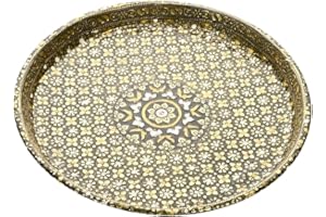 Tarini Gallery Pooja Thali Minakari Decorated Steel Plate Platter for Home Temple Rituals Festivals Pooja Aarti Wedding and Gifting (Size-11) (Design-1)