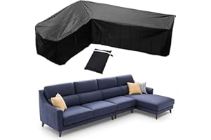 HSGAV Housse Canapé d'angle Jardin imperméable, Couverture Canapé en Forme L/V Extérieur, Bâche Protection Meubel Jardin avec Sac de Rangement, 210D Anti-UV, Noir,300x300cm(V)