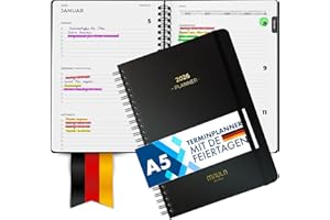 ‎MILULA STUDIOS Terminplaner 2026 A5 – Kalender 2026 Buchkalender – Wochenplaner für Termine & Organisation – Planer Minimalist – Praktischer Terminkalender Jan - Dez 2026 mit Deutschen Feiertagen - Klimafreundlich