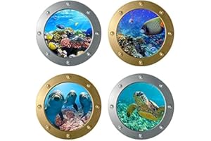 AINIUNIU Adesivi Murali 3D Sottomarino Adesivi, 4 Pezzi Animali Sticker da Muro per Decorazioni Bagno, Blu Oceano Adesivo Murale per Camera da Letto Soggiorno Camerette Bambini Decorazioni