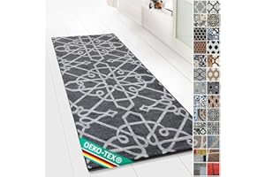 FLOORDIREKT Design Carpet Runner Rug Floor Mat, Non Slip Runner Mat for Kitchen Hallway Living Room Bedroom Vintage Ornament Classic Modern Design (80 x 200 cm, Navelli Black)